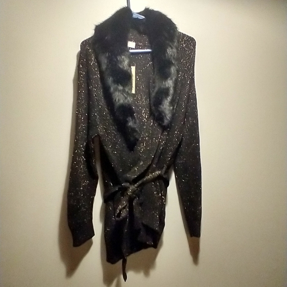 Michael Kors Metallic Faux-Fur Trim Cardigan - Picture 14 of 15